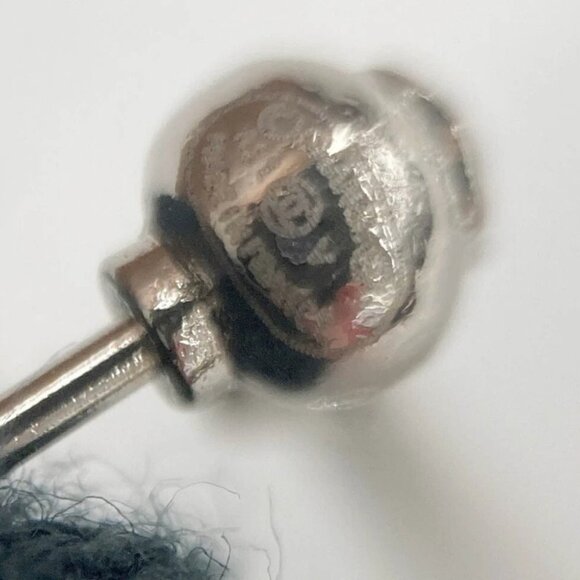 CHANEL CC Logos Rhinestone Drop Stud Earrings Silver Tone Auth D-n1121 - Picture 5 of 5